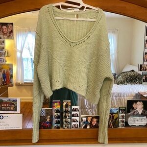 Free People Green Cropped Sweater